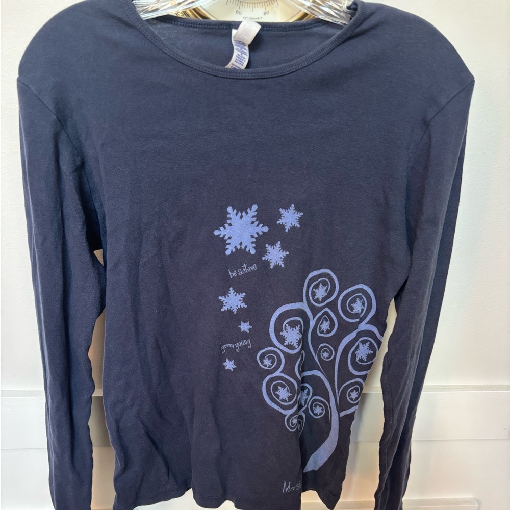 Bella Navy Long Sleeve Top with Light Blue Snowflake Design